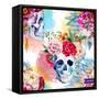 Watercolor, Skull, Flowers, Indian, Boho, Ethnic, Pattern, Wallpaper, Background-Anastasia Zenina-Lembrik-Framed Stretched Canvas