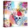 Watercolor, Skull, Flowers, Indian, Boho, Ethnic, Pattern, Wallpaper, Background-Anastasia Zenina-Lembrik-Stretched Canvas