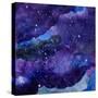 Watercolor Space Texture with Glowing Stars. Night Starry Sky with Paint Strokes and Swashes. Vecto-Anna Kutukova-Stretched Canvas