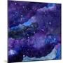 Watercolor Space Texture with Glowing Stars. Night Starry Sky with Paint Strokes and Swashes. Vecto-Anna Kutukova-Mounted Art Print