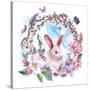 Watercolor Spring Happy Easter Wreath-Varvara Kurakina-Stretched Canvas