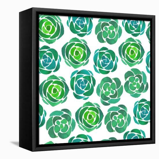 Watercolor Succulents Seamless Pattern-Nadydy-Framed Stretched Canvas