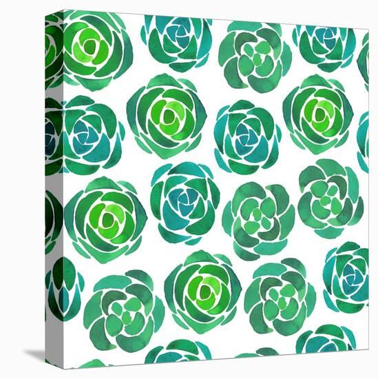 Watercolor Succulents Seamless Pattern-Nadydy-Stretched Canvas