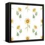 Watercolor Sunflower Pattern-Zenina-Framed Stretched Canvas