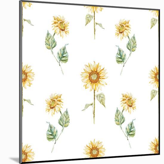 Watercolor Sunflower Pattern-Zenina-Mounted Art Print
