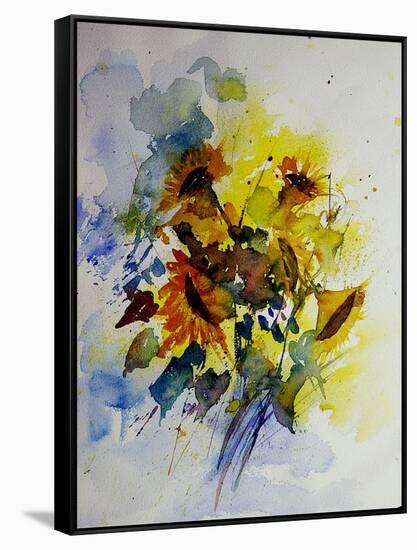 Watercolor Sunflowers-Pol Ledent-Framed Stretched Canvas