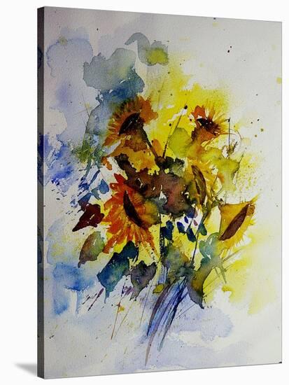 Watercolor Sunflowers-Pol Ledent-Stretched Canvas