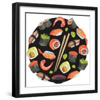 Watercolor Sushi Circle - Japan-Maria Mirnaya-Framed Art Print