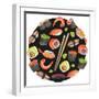 Watercolor Sushi Circle - Japan-Maria Mirnaya-Framed Art Print