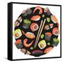 Watercolor Sushi Circle - Japan-Maria Mirnaya-Framed Stretched Canvas