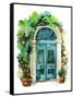 Watercolor Traditional Old-Fashioned Door with Potted Flowers, Brick Stones and Lantern. Rustic Doo-Tanya Syrytsyna-Framed Stretched Canvas