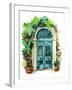 Watercolor Traditional Old-Fashioned Door with Potted Flowers, Brick Stones and Lantern. Rustic Doo-Tanya Syrytsyna-Framed Art Print