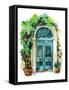 Watercolor Traditional Old-Fashioned Door with Potted Flowers, Brick Stones and Lantern. Rustic Doo-Tanya Syrytsyna-Framed Stretched Canvas