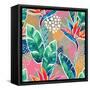 Watercolor Tropical Flowers with Contour on Geometric Background. Hand Drawn Bird-Of-Paradise Flowe-null-Framed Stretched Canvas