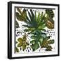 Watercolor Tropical Leaf Pattern - Unusual Leaves on Doodle Background-tanycya-Framed Art Print