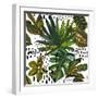 Watercolor Tropical Leaf Pattern - Unusual Leaves on Doodle Background-tanycya-Framed Art Print