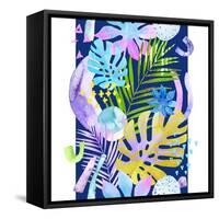 Watercolor Tropical Leaves and Geometric Shapes-tanycya-Framed Stretched Canvas