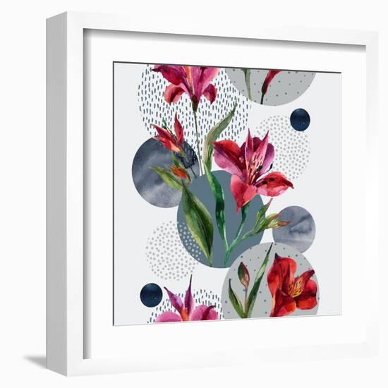 Watercolor Tropical Leaves and Geometric Shapes-tanycya-Framed Art Print