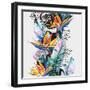 Watercolor Tropical Leaves and Geometric Shapes-tanycya-Framed Art Print