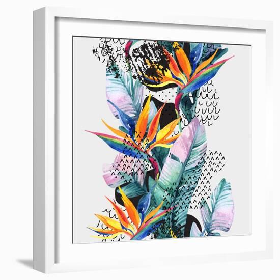 Watercolor Tropical Leaves and Geometric Shapes-tanycya-Framed Art Print