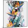 Watercolor Tropical Leaves and Geometric Shapes-tanycya-Mounted Art Print