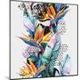 Watercolor Tropical Leaves and Geometric Shapes-tanycya-Mounted Art Print