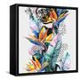 Watercolor Tropical Leaves and Geometric Shapes-tanycya-Framed Stretched Canvas