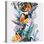Watercolor Tropical Leaves and Geometric Shapes-tanycya-Stretched Canvas