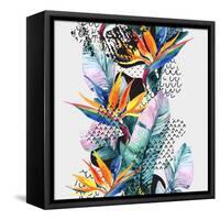 Watercolor Tropical Leaves and Geometric Shapes-tanycya-Framed Stretched Canvas