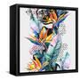 Watercolor Tropical Leaves and Geometric Shapes-tanycya-Framed Stretched Canvas