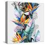 Watercolor Tropical Leaves and Geometric Shapes-tanycya-Stretched Canvas