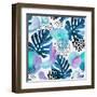 Watercolor Tropical Leaves and Geometric Shapes-tanycya-Framed Art Print