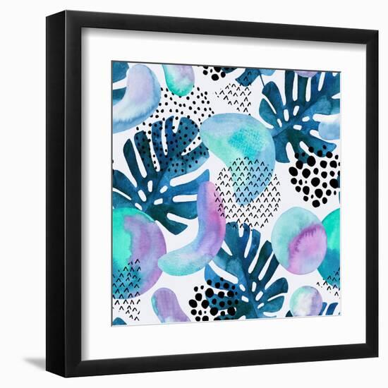 Watercolor Tropical Leaves and Geometric Shapes-tanycya-Framed Art Print