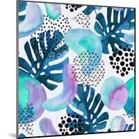 Watercolor Tropical Leaves and Geometric Shapes-tanycya-Mounted Art Print