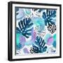 Watercolor Tropical Leaves and Geometric Shapes-tanycya-Framed Art Print