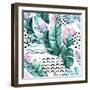 Watercolor Tropical Leaves and Geometric Shapes-tanycya-Framed Art Print