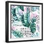 Watercolor Tropical Leaves and Geometric Shapes-tanycya-Framed Art Print