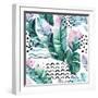 Watercolor Tropical Leaves and Geometric Shapes-tanycya-Framed Art Print