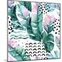 Watercolor Tropical Leaves and Geometric Shapes-tanycya-Mounted Art Print