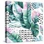 Watercolor Tropical Leaves and Geometric Shapes-tanycya-Stretched Canvas