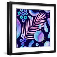 Watercolor Tropical Leaves on Geometric Background-tanycya-Framed Art Print