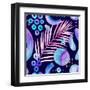 Watercolor Tropical Leaves on Geometric Background-tanycya-Framed Art Print