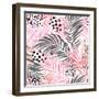 Watercolor Tropical Leaves Seamless Pattern. Watercolour Pink Colored and Graphic Palm Leaf Paintin-tanycya-Framed Art Print