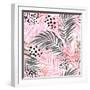 Watercolor Tropical Leaves Seamless Pattern. Watercolour Pink Colored and Graphic Palm Leaf Paintin-tanycya-Framed Art Print