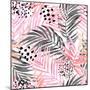 Watercolor Tropical Leaves Seamless Pattern. Watercolour Pink Colored and Graphic Palm Leaf Paintin-tanycya-Mounted Art Print