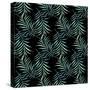 Watercolor Tropical Palm Leaves on Dark Background-Maria Mirnaya-Stretched Canvas