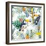 Watercolor, Tropical, Pineapple, Exotic, Pattern-Zenina-Framed Art Print