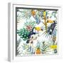 Watercolor, Tropical, Pineapple, Exotic, Pattern-Zenina-Framed Art Print