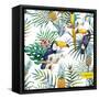 Watercolor, Tropical, Pineapple, Exotic, Pattern-Zenina-Framed Stretched Canvas