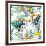 Watercolor, Tropical, Pineapple, Exotic, Pattern-Zenina-Framed Art Print